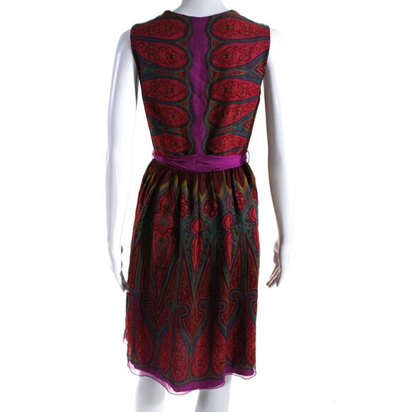 Anthropologie Womens Silk Abstract Print Buttoned Tied Wrap Dress Purple Size 4 - Picture 3 of 5